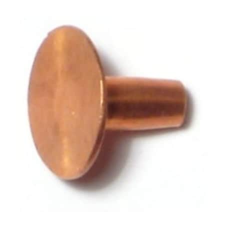 Midwest Fastener Solid Rivet, Countersunk Head, .47 in Dia., 3/8 in L, Copper Body, 64 PK 62202